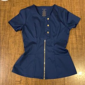 Navy Zipper Front Scrub Top